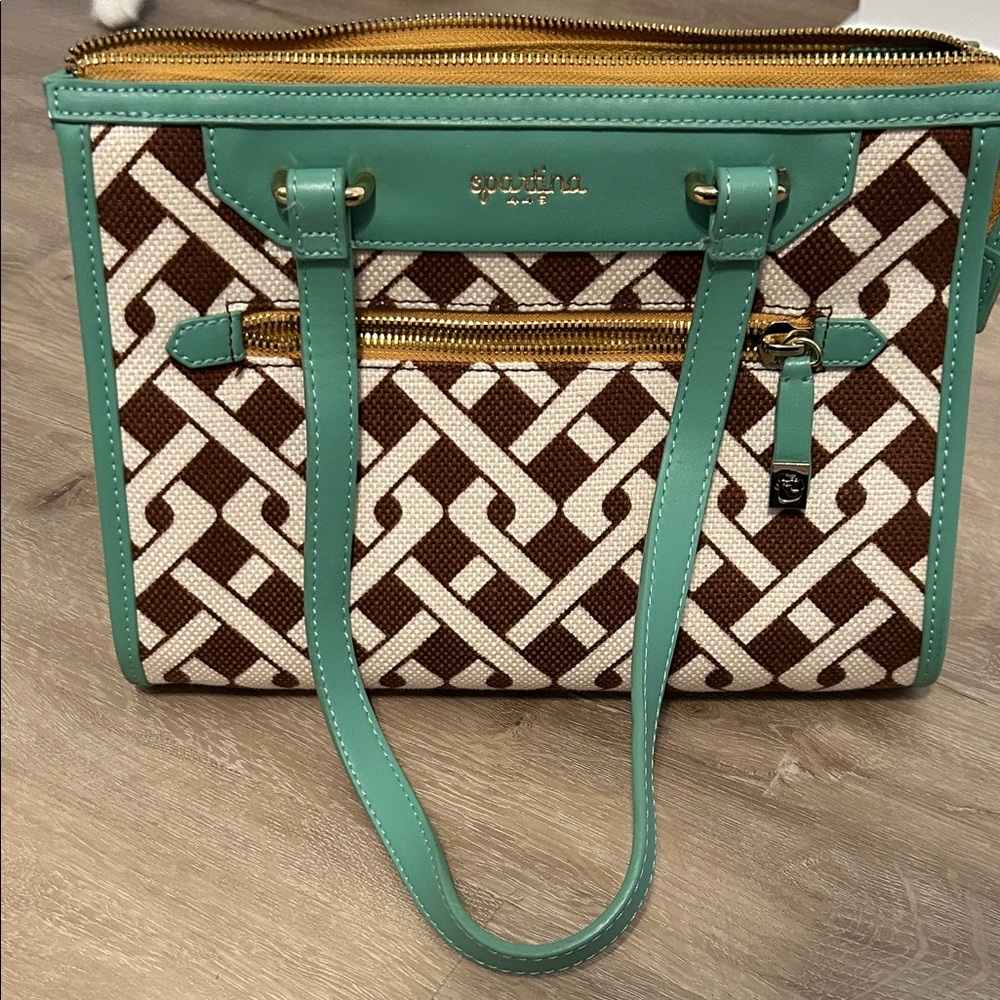 Spartina 449 Teal and Brown Geometric Shoulder Bag